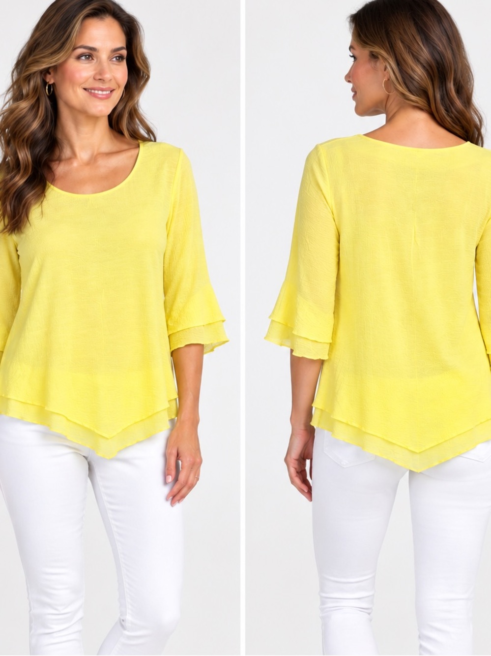 Soft Surroundings 100% Cotton Yellow Layered Hem Top XS